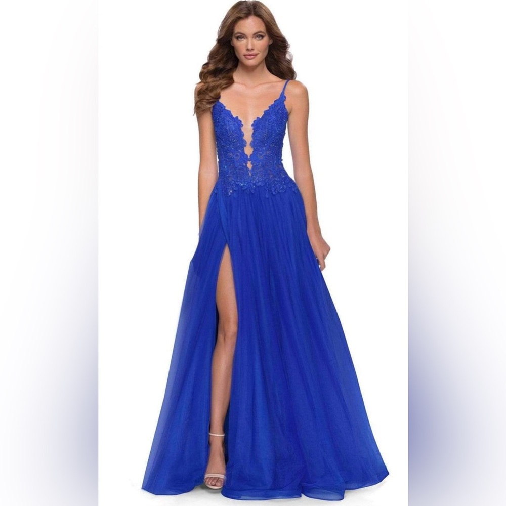 💙La Femme Royal Blue Lace Prom Dress 💙